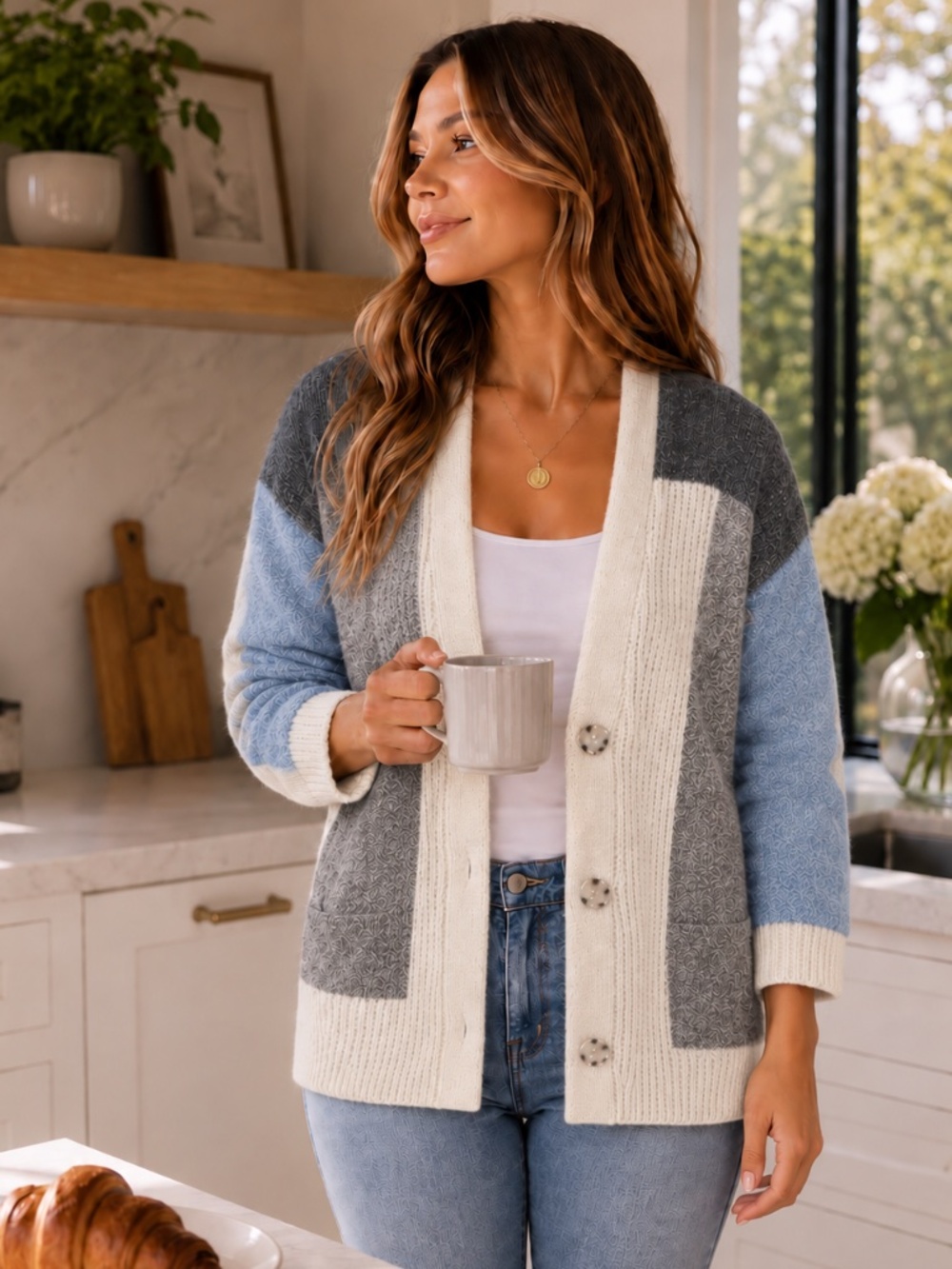 Lewit Colorblock Mohair Wool Blend Cardigan Sweater